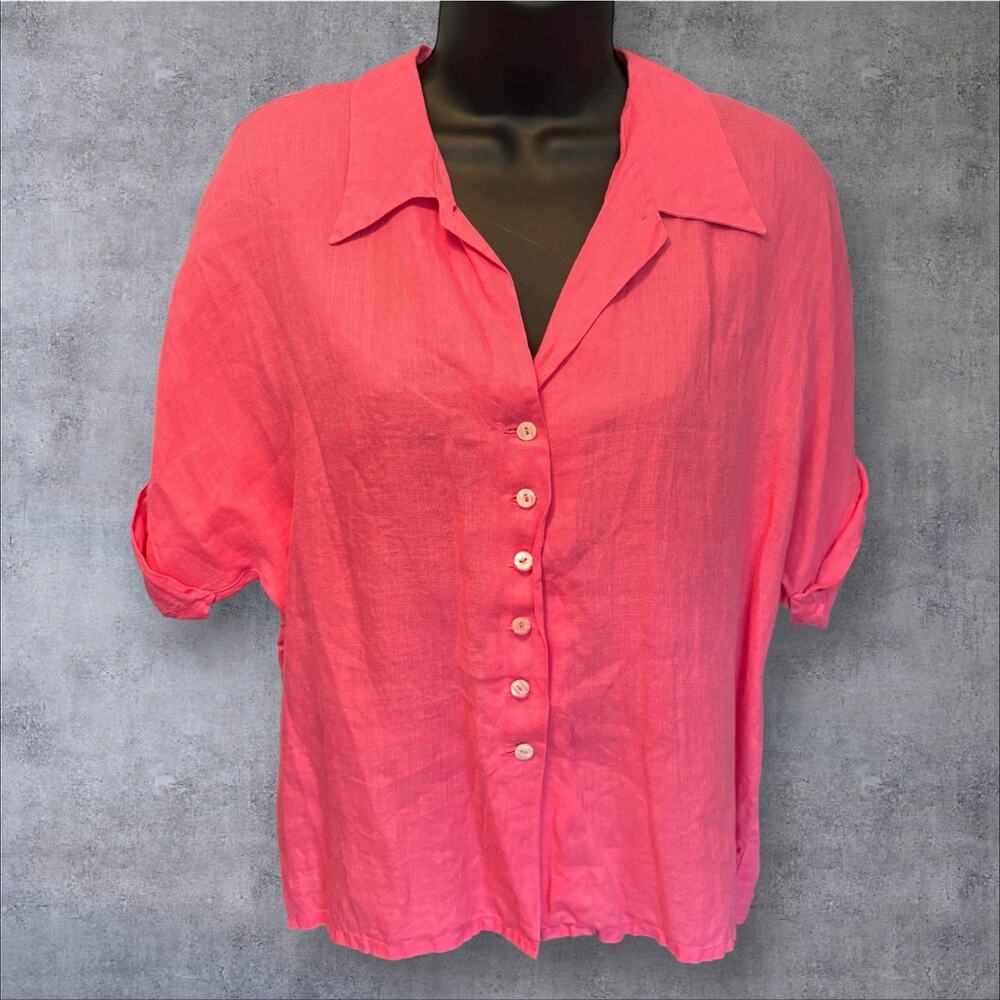 Women's Moreno Martini Da Firenze Linen Shirt Size Medium Salmon Pink EUC